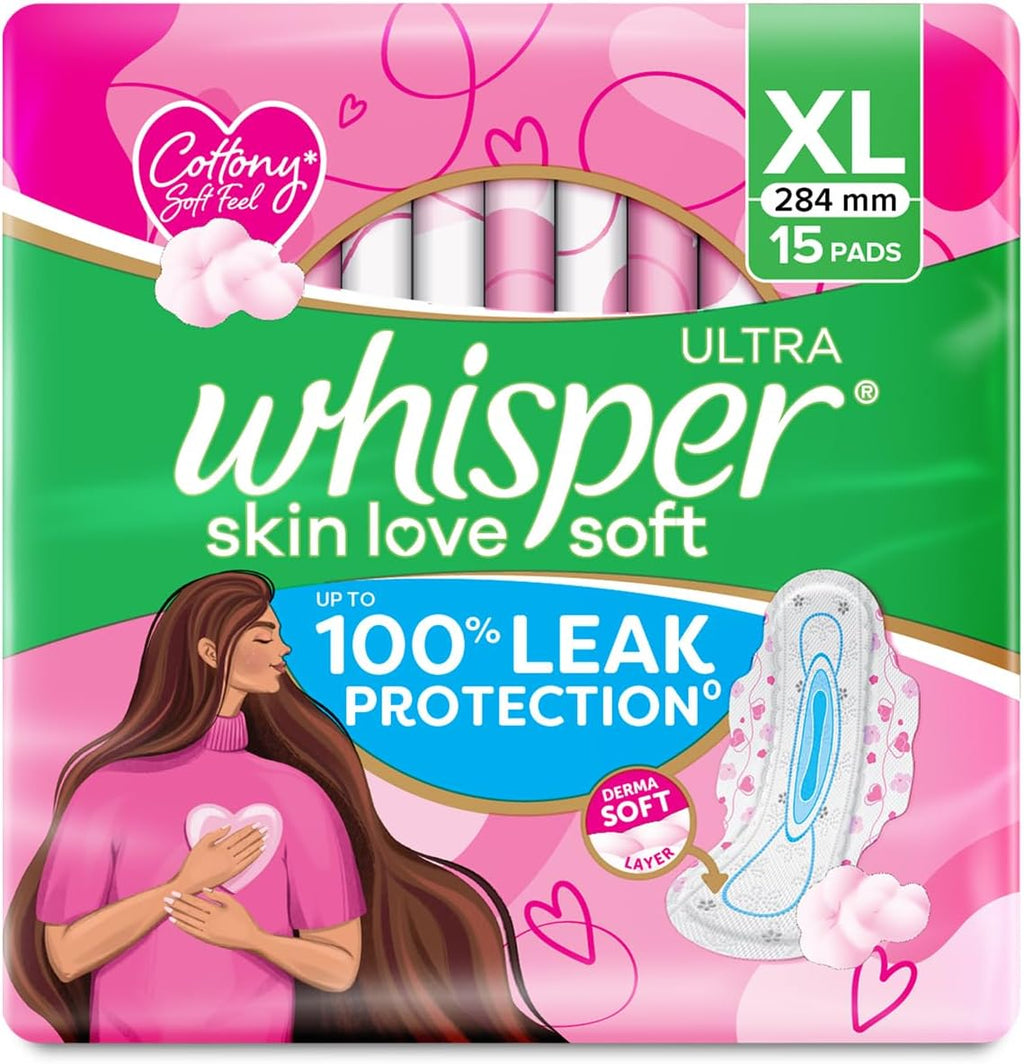 Whisper Ultra Soft Sanitary Pads - 15 Pieces (XL)