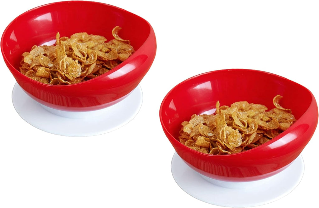 pekokavo Spill Proof 5.8" Scoop Bowl with Non-Skid Suction Base, Adaptive Self-Feeding Dinnerware for Elderly Disabled, Pack of 2 (Red Bowls)