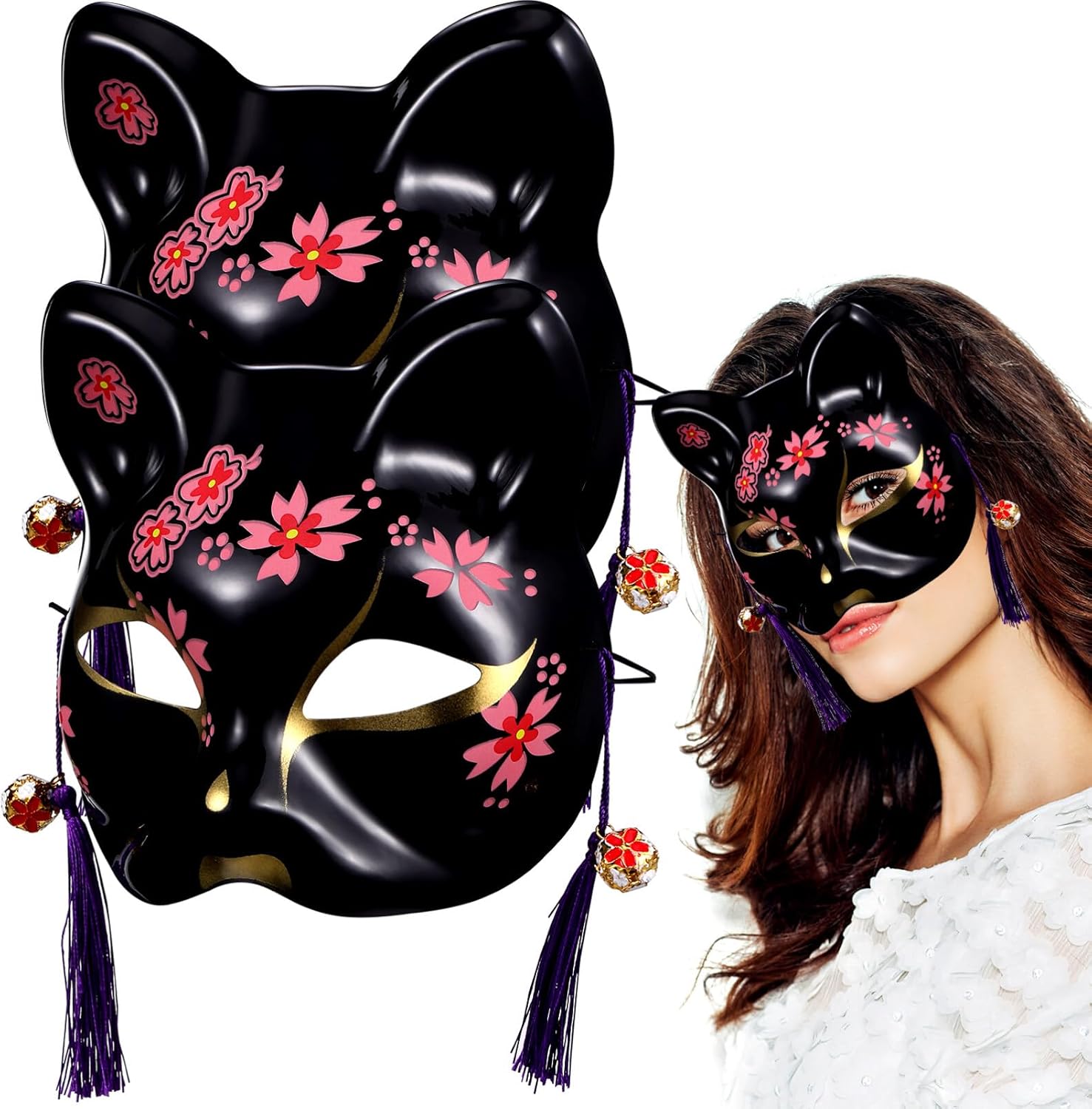 Toyvian Halloween Mask 2pcs Mask Halloween Costume Animal Cosplay Half s Cat for Masquerade Party Black