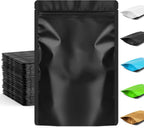 FUNFERY 5.5x7.8 inch Stand Up Mylar Resealable Bags for Food Storage,Smell Proof Foil Pouch,Food Packaging Sealable Bags,Mylar Zipper Bag for Jerky,Candy,Cereal,Coffee, Cards,Black,50 Pack