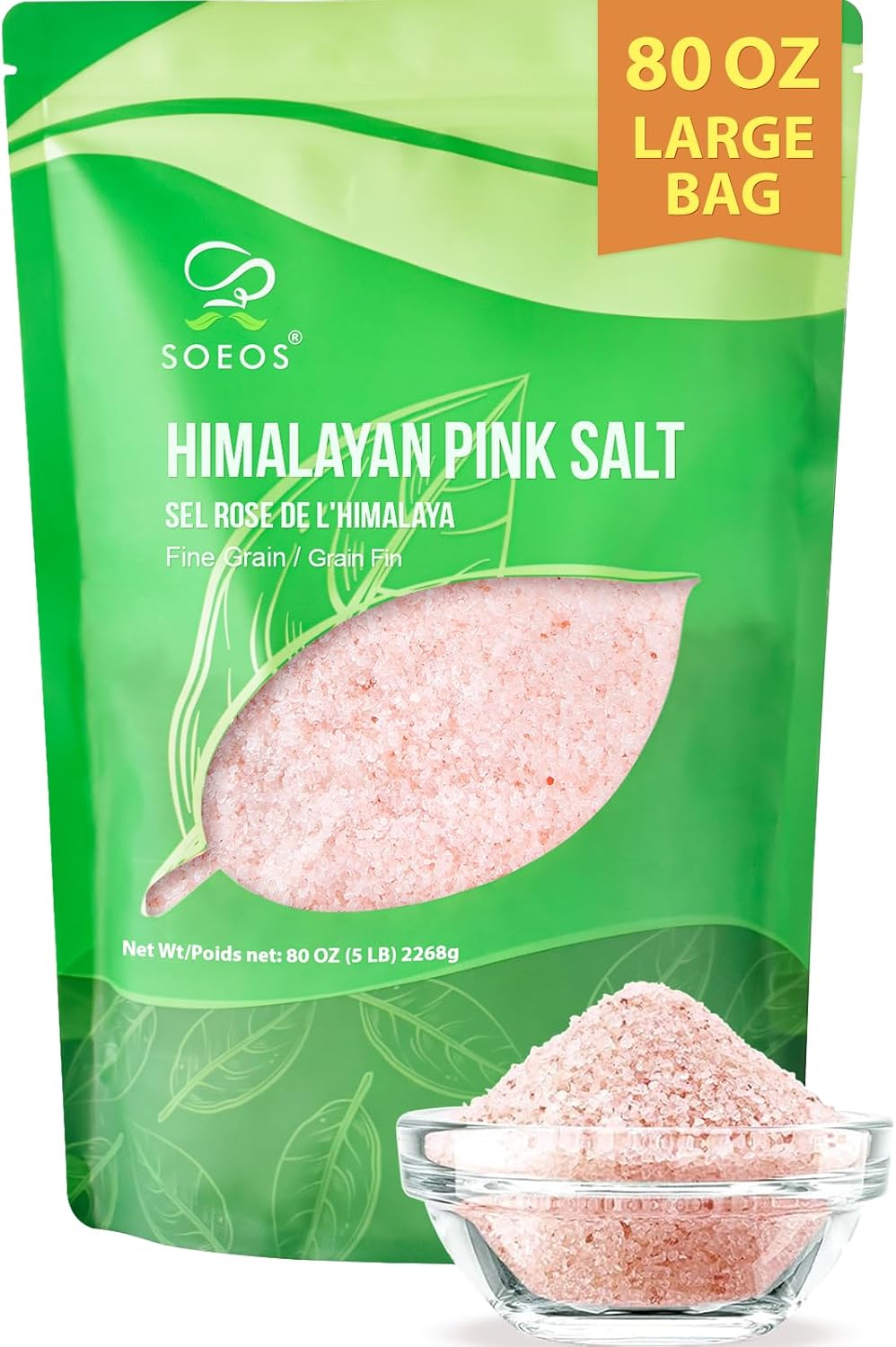 Soeos Himalayan Pink Salt, Fine Grain, 5 Lbs, Pink Himalayan Sea Salt, Salt for Grinder Refill
