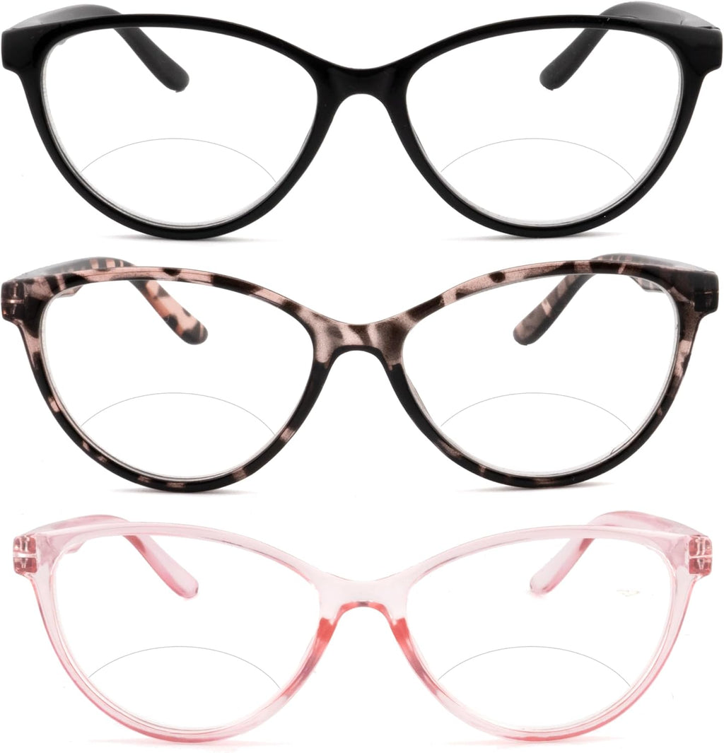3 Pack Bifocal Reading Glasses for Women, Blue Light Blocking Cat Eye Computer Readers,New No line Bifocal reader Anti UV Ray/Eye Strain/Glare 1.5