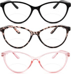 3 Pack Bifocal Reading Glasses for Women, Blue Light Blocking Cat Eye Computer Readers,New No line Bifocal reader Anti UV Ray/Eye Strain/Glare 1.5