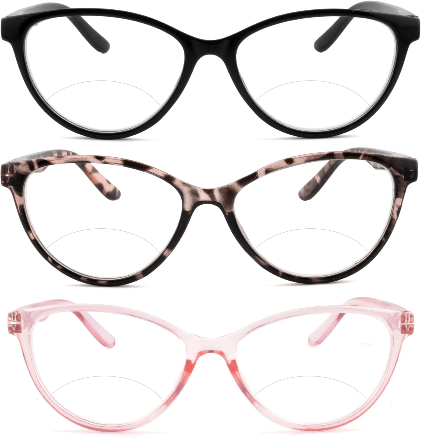 3 Pack Bifocal Reading Glasses for Women, Blue Light Blocking Cat Eye Computer Readers,New No line Bifocal reader Anti UV Ray/Eye Strain/Glare 1.5