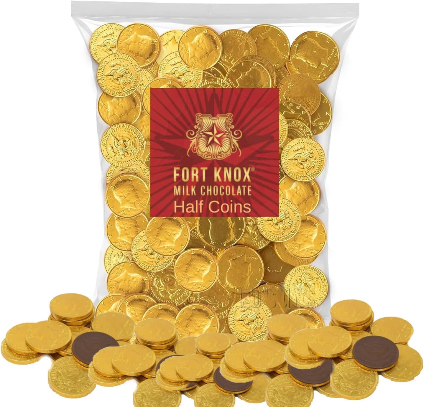 Holiday Gold Half Dollar Chocolate Coins. 2 LB Milk Chocolate Coins for Birthdays, Christmas, Halloween or any ocasion.