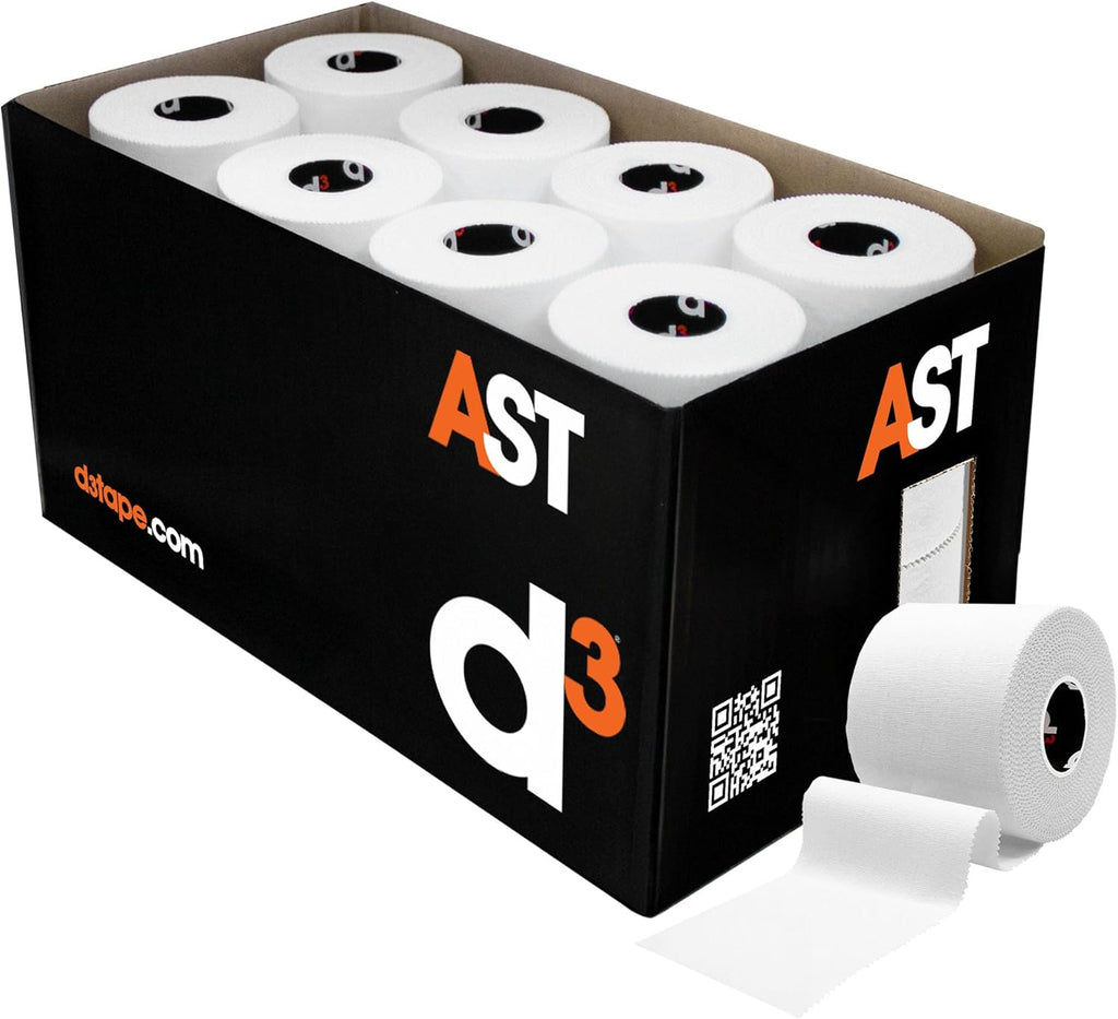 d3 AST Athletic Sports Tape White 2" x 15yds (24 Rolls) Bulk Box Hand Tearable Zinc Oxide Joint Strapping First Aid & Medical Trainers Support for Athletes