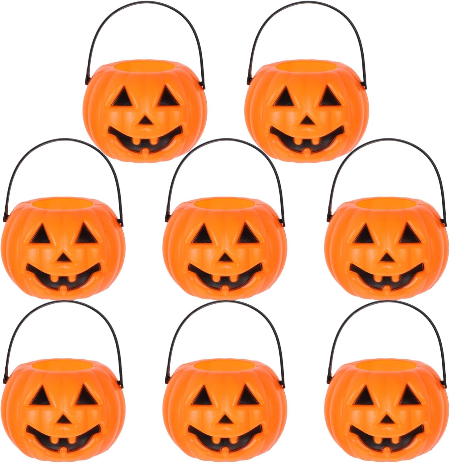 STOBOK Halloween Pumpkin Bucket - 8pcs Trick or Treat Children Portable Plastic Candy Buckets Jack O Lanterns - Desktop Decoration Candlestick Candy Holder Pail Party Favor Basket Party Supplies