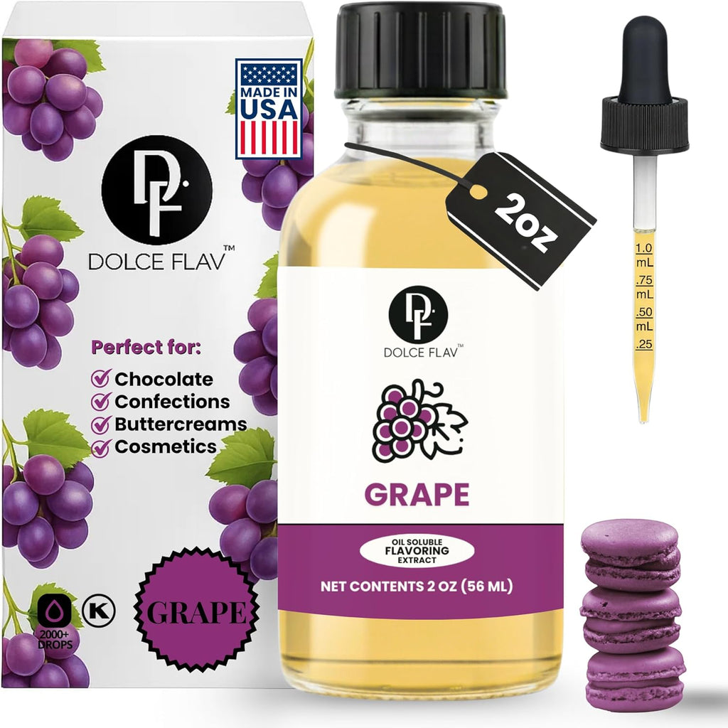 Dolce Flav Grape Extract – 2 Ounce Oil-Soluble Kosher, Sugar-Free, Concentrated Fruit Flavor for Candy, Chocolates & Desserts, Includes Measured Dropper