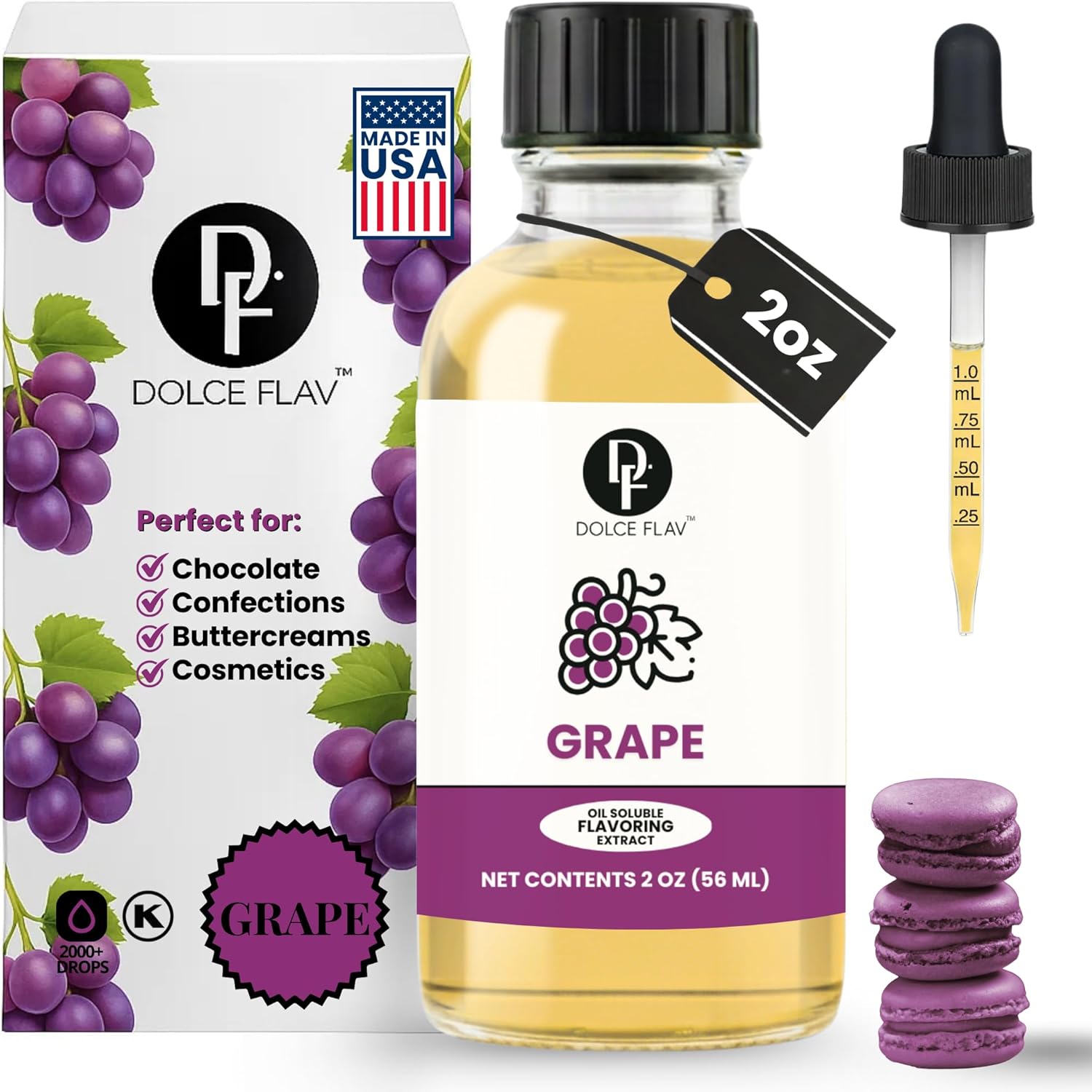 Dolce Flav Grape Extract – 2 Ounce Oil-Soluble Kosher, Sugar-Free, Concentrated Fruit Flavor for Candy, Chocolates & Desserts, Includes Measured Dropper