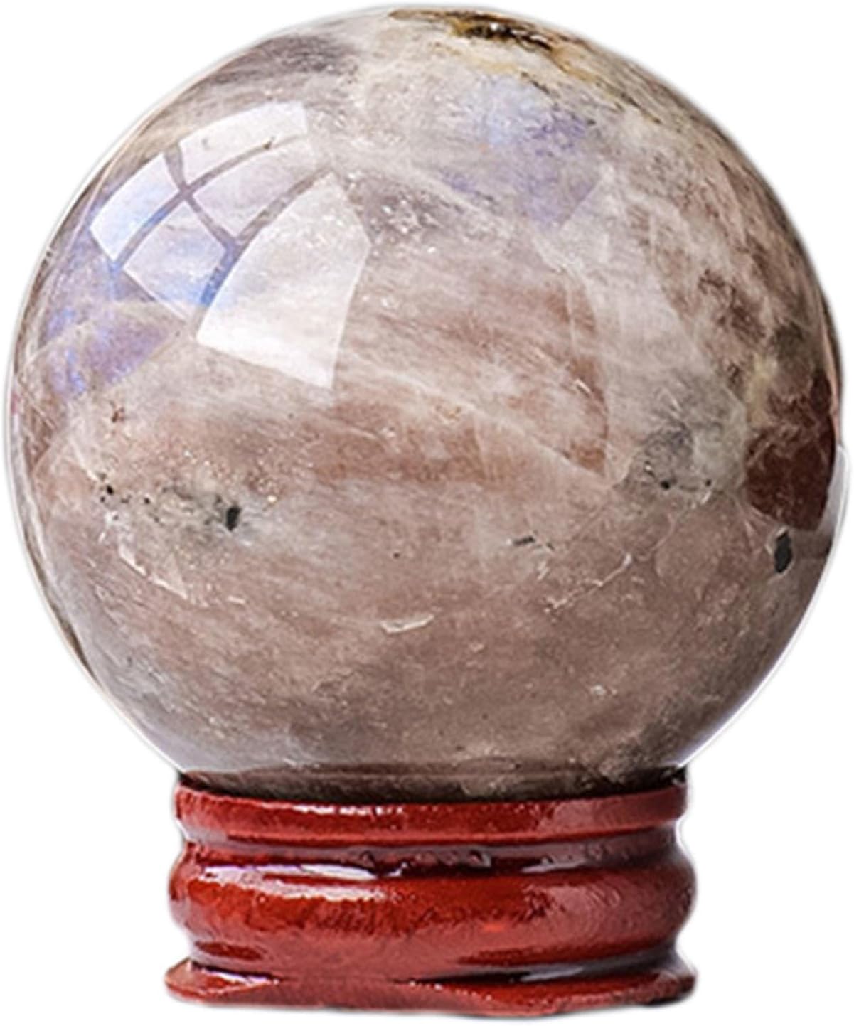 Blue Aura Moonstone Ball Polished Decorative Ball Divination Sphere with Wood Stand Crystals Sphere for, Feng Shui, Gifts,45-50mm