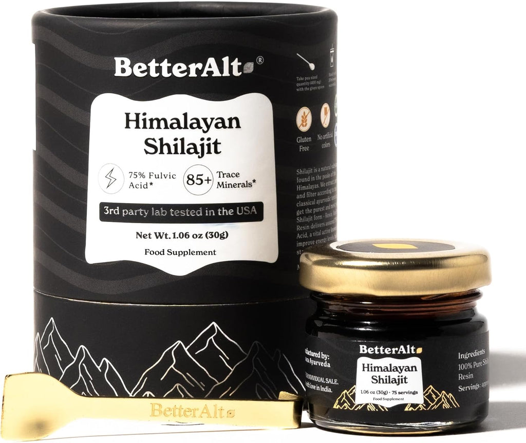Better Alt Pure Himalayan Shilajit Resin Pack of 1 High Potency Gold Grade 75 Servings for Energy Boost & Immune Support, 85+ Trace Minerals, 75%+ Fulvic Acid, with Lab Test Report,400 mg