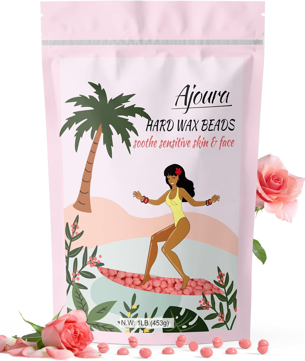 Ajoura Wax Beads for Hair Removal, 1lb Pink Rose Hard Wax for Coarse Hair, Perfect for Brazilian, Bikini, Eyebrow, Legs, Facial, and Full Body Waxing, At-Home Wax Refill for Women and Men