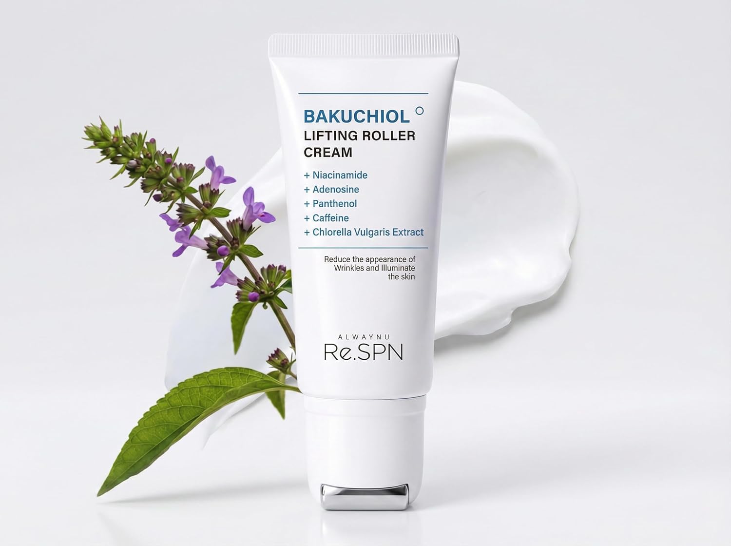Re.SPN Bakuchiol Lifting Roller Cream – For Wrinkles, Lifting & Pore Tightening on Face & Neck with Gua Sha Applicator, Vegan, Natural Retinol, Niacinamide, K-Beauty (1.69 fl oz)