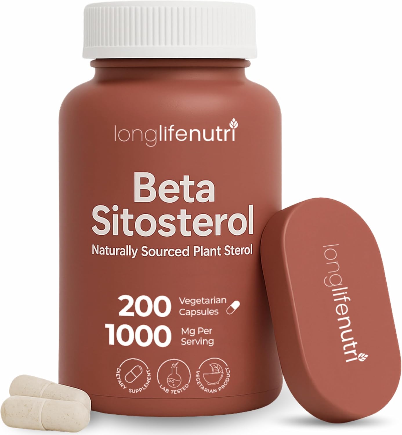 LongLifeNutri Beta Sitosterol 1000mg - Phytosterols Supplement, 200 Vegetarian Capsules, Plant Sterols for Daily Wellness & Dietary Balance, 100-Day Supply, GMP Certified, Made in USA