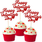 24 PCS Happy Valentine's Day Cupcake Toppers Glitter Sweet Love Be Mine Valentines Cupcake Picks Valentine's Day Theme Birthday Party Cake Decorations Supplies Red