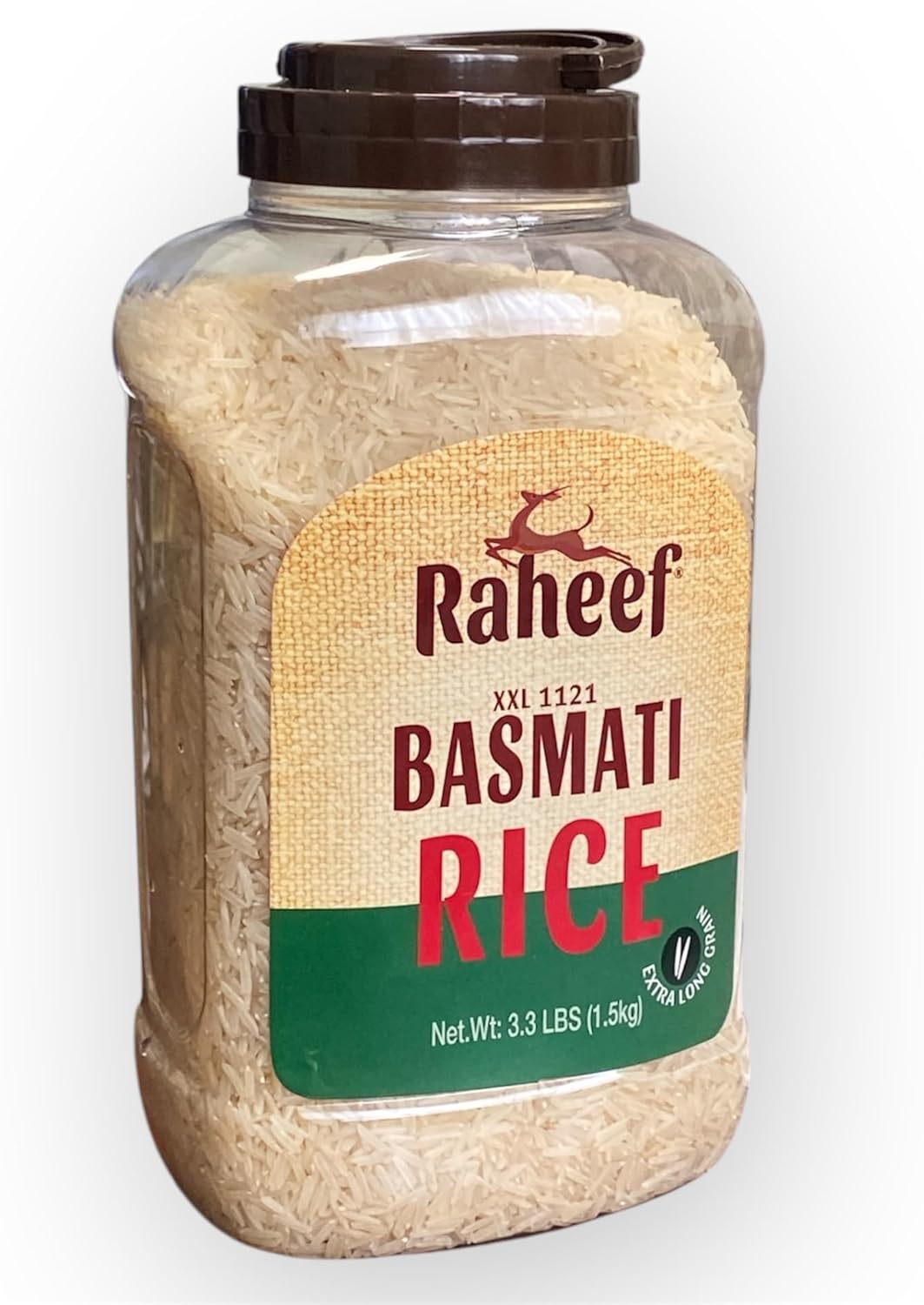 Basmati Rice 3.3 lbs - Extra-Long Grain Rice 1121 Basmati – Premium Sella, White Aromatic & Fluffy Texture, – Flavorful & Fragrant, Packaged in a Sturdy, Reusable Plastic Jar for Freshness & Superior Cooking