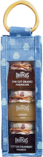 Mrs Bridges Tall Triple Gift Set, Strawberry Preserve with Champagne, Lemon Curd and Fine Cut Marmalade