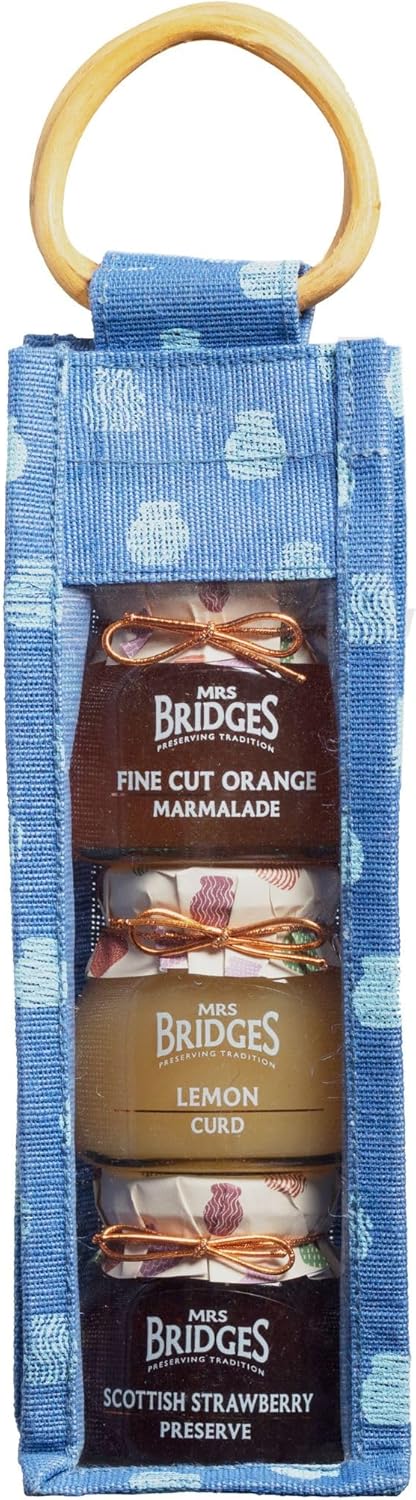 Mrs Bridges Tall Triple Gift Set, Strawberry Preserve with Champagne, Lemon Curd and Fine Cut Marmalade