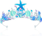 YARIEW Mermaid Crown, Costume Tail, Starfish, Fish Scales, Seashell Hair Accessories for Girls, Wide Headband, Birthday Party Gifts