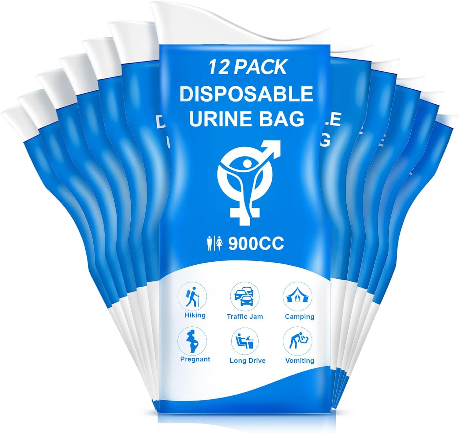 Urine Bag, 12PCS Disposable Pee Bags for Travel for Women Men, 900ML Emergency Urinal Bag and Vomit Bag, 2026 Spring Unisex Urinal Bags for Camping, Hiking, Traffic Jams, Pregnant, Patient