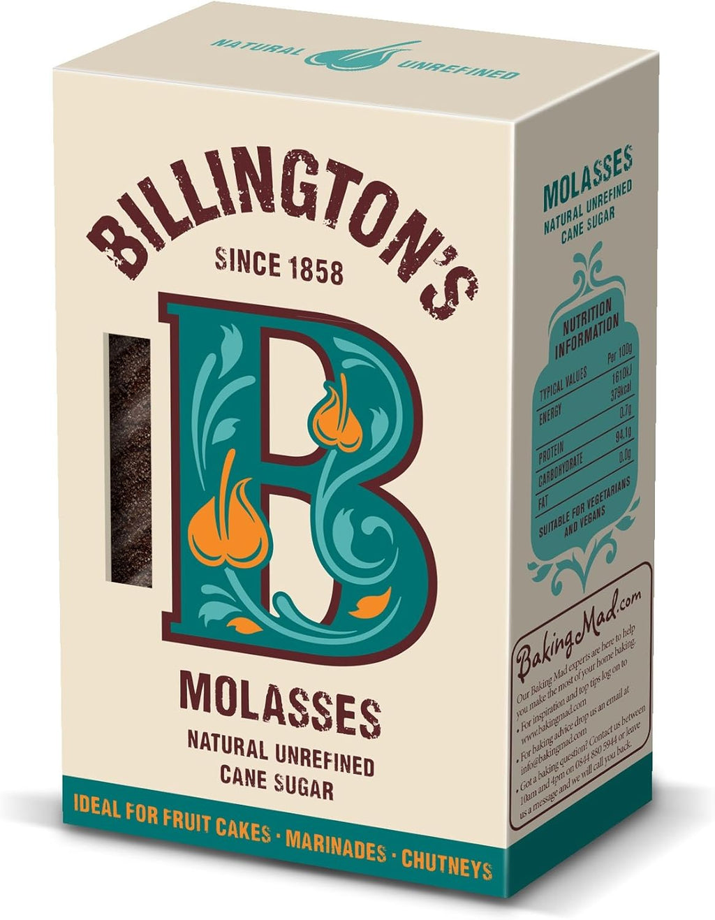 Billington's Natural Molasses Sugar 500g - Billington's Molasses Sugar is packed full of natural cane molasses and has the deepest colour and richest flavour of all sugars.