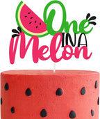One in a Melon Cake Topper Glitter Watermelon cake Topper Watermelon Themed Kids Party Supplies Decorations for Baby Shower,1st Birthday Party Cake Decor Girl’s Birthday