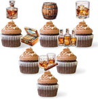 18Pcs Whiskey Cupcake Toppers Glitter Aged To Perfection Party Supplies Cheers to 30th 40th 50th 60th Birthday Cake Decorations Whiskey Theme Party Supplies