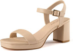 Platform Heels for Women Square Open Toe Block Chunky Heel Sandals with Buckle Ankle Strap Prom Party Wedding Dress Pumps