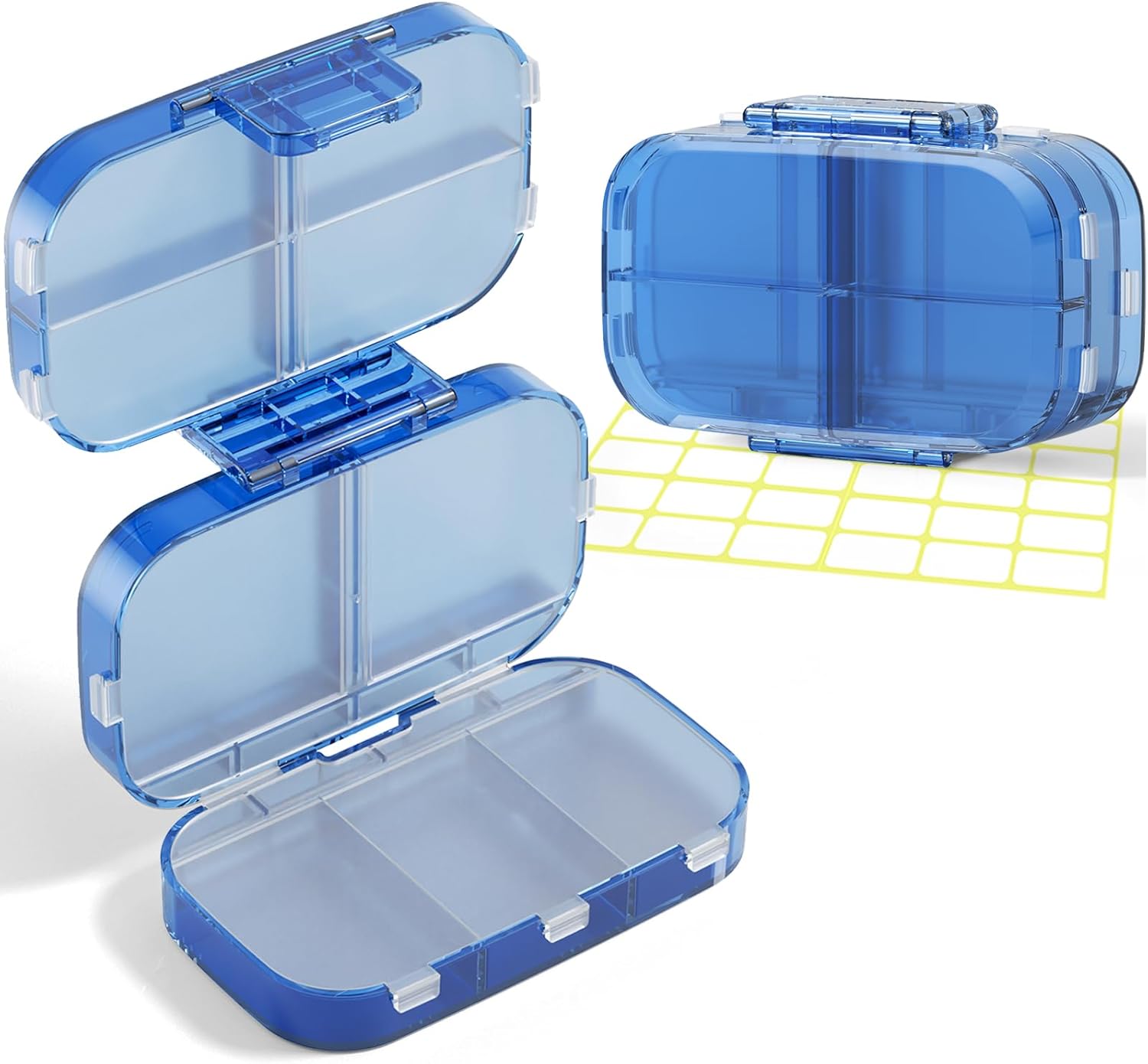 Foldable Travel Pill Organizer 3 Layers Large Capacity, Portable Pill Box Case with 9 Compartments for Medication Vitamins Supplements (Blue)