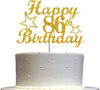 86 Birthday Cake Topper Gold Glitter, Party Decoration Ideas, Premium Quality, Sturdy Doubled Sided Glitter, Acrylic Stick. Made in USA (86th)