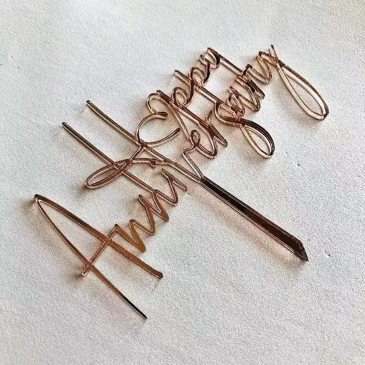 Acrylic Wedding Anniversary Cake Topper Supplies Happy- Anniversary Cake Topper Decorations Anniversary Birthday Party Cake Decorations (Gold-1)