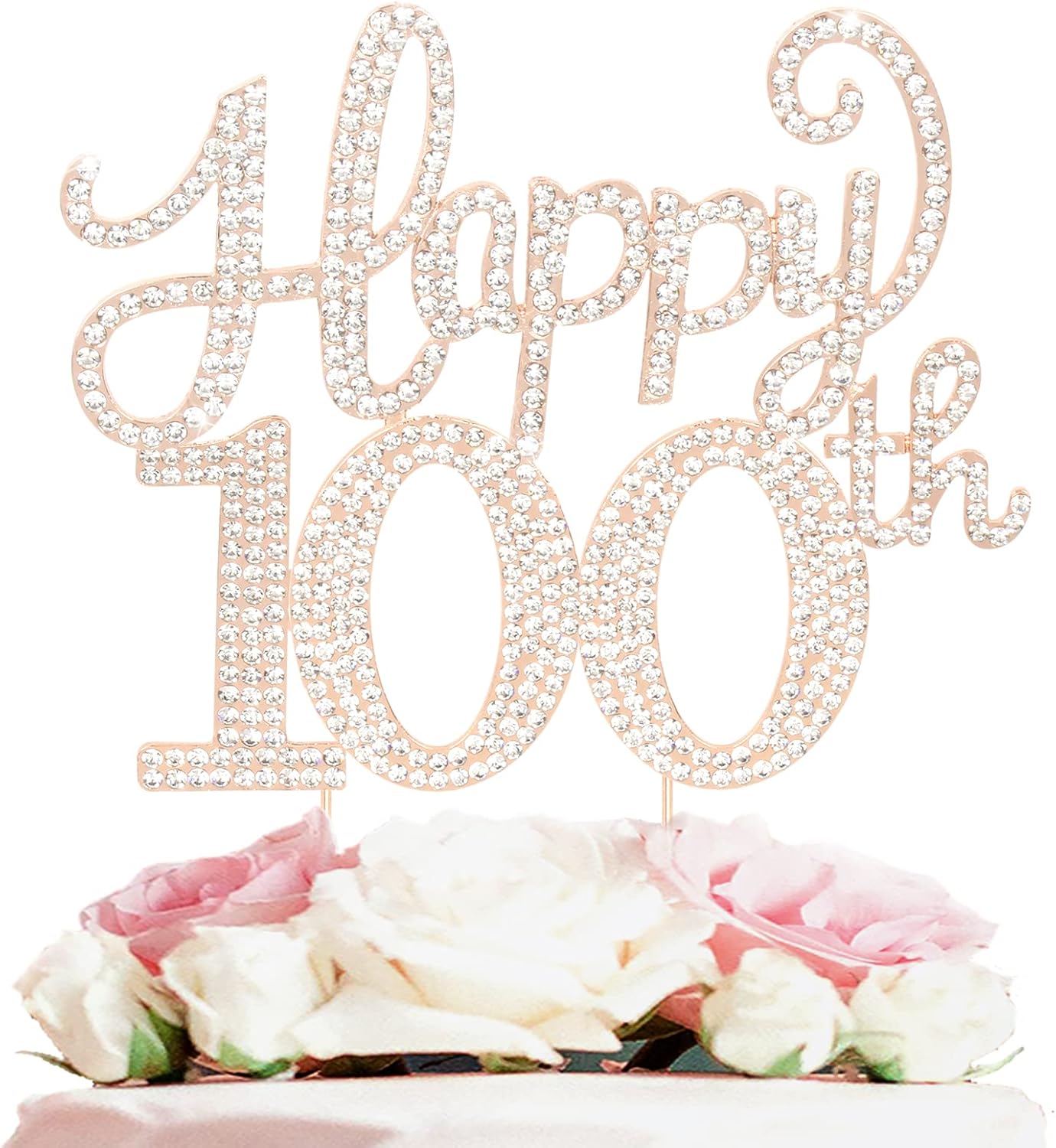 LASKYER Happy 100th Birthday Decorations,100th Birthday Gold Rhinestone Cake Topper - Cheers to 100 Years Old Bday Party Metal Sparkly Cake Centerpieces Sign.