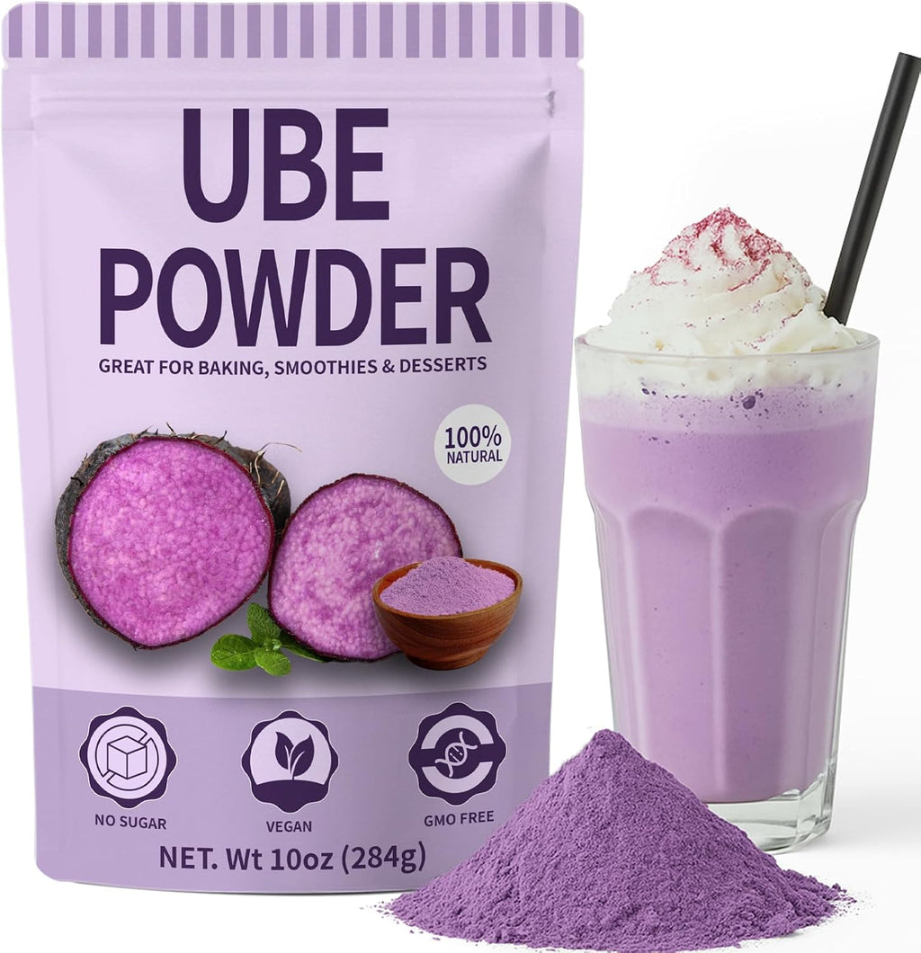 10oz Pure Natural Purple Ube Powder, Yam Powder for Baking, Purple Sweet Potato Food Color, No Sugar, Vegan & Sourced Superfood for Smoothies, Drinks & Desserts