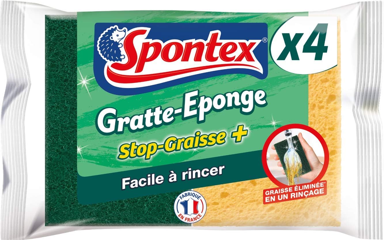 Spontex Set of 4 Grease Stopper Sponges - Ideal for Washing Up/Stays Clean Longer - 4 Units