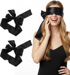 2Pcs Silk Blindfolds for Sleeping, Soft Satin Eye Mask for Sleep Comfortable Blackout Blindfold for Sleep Meditation, Adjustable Eye Cover for Night Travel Meditation, Pure Black