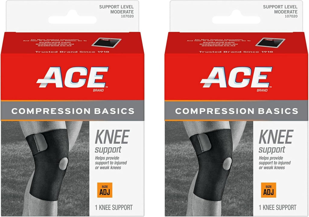 ACE Sport Basics Knee Support 107020, Adjustable, Works on Either Knee, 2 Pack