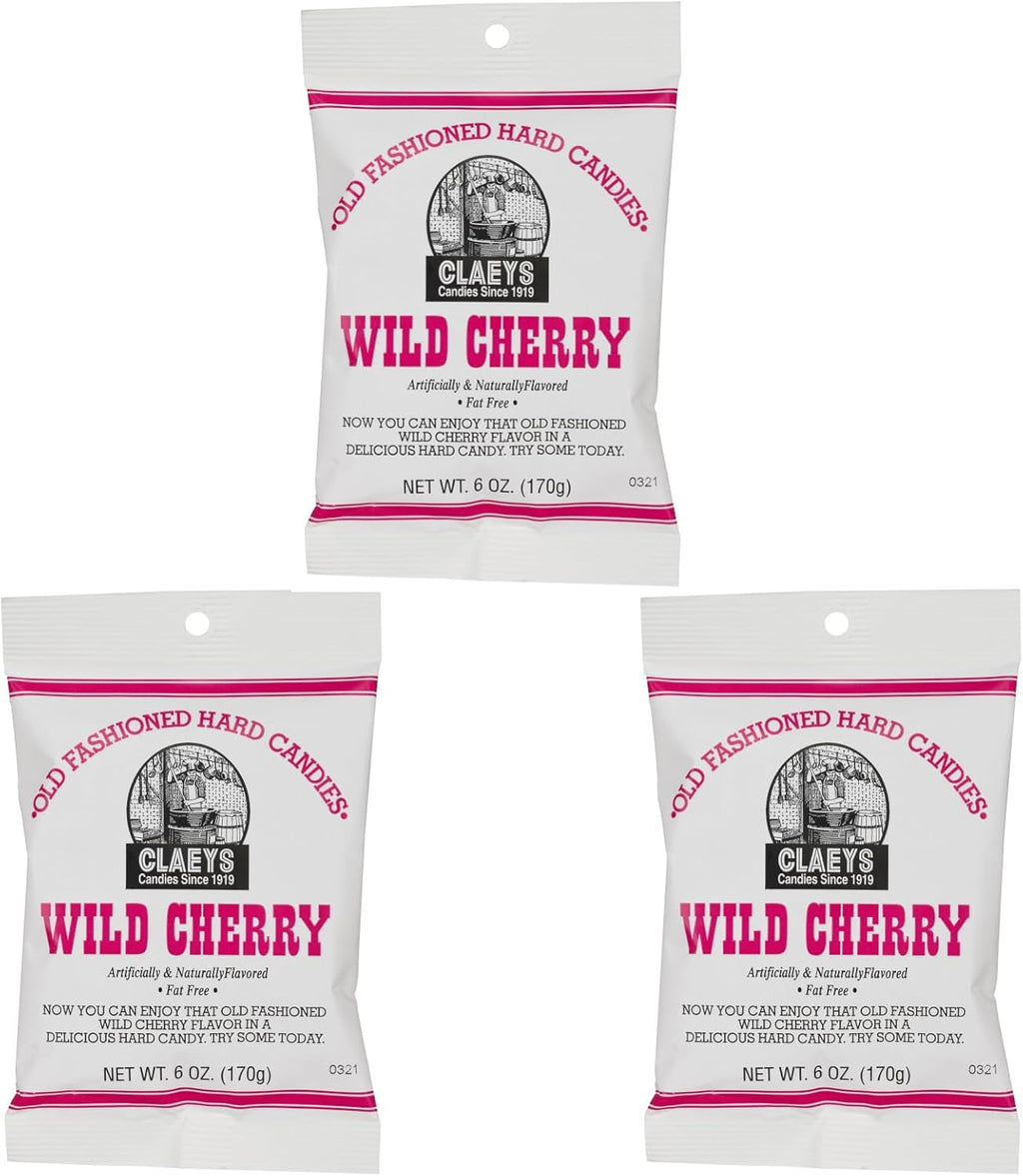 Claeys Old Fashioned Hard Candy - Wild Cherry, 6oz (Pack of 3) Classic Sweet-Tart Cherry Drops Since 1919