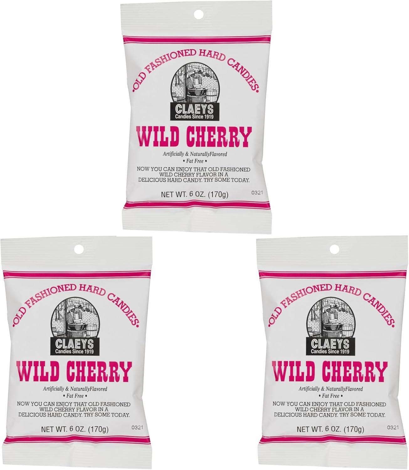 Claeys Old Fashioned Hard Candy - Wild Cherry, 6oz (Pack of 3) Classic Sweet-Tart Cherry Drops Since 1919