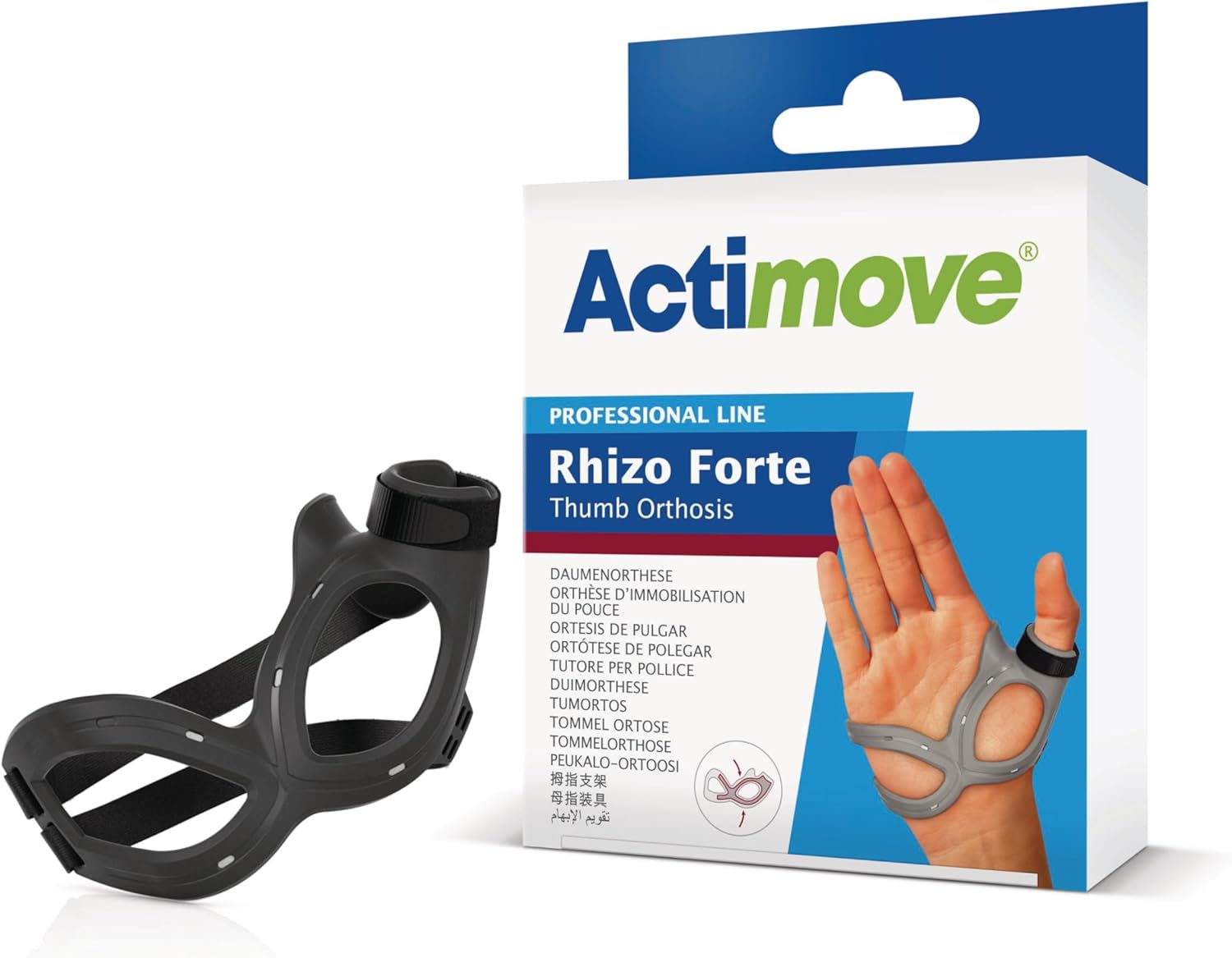 Actimove Professional Line Rhizo Forte Thumb Orthosis –Thumb Brace for Osteoarthritis, Skier’s Thumb, Rheumatoid Arthritis, Sprains – Patented Design – Right Hand – Black, Medium