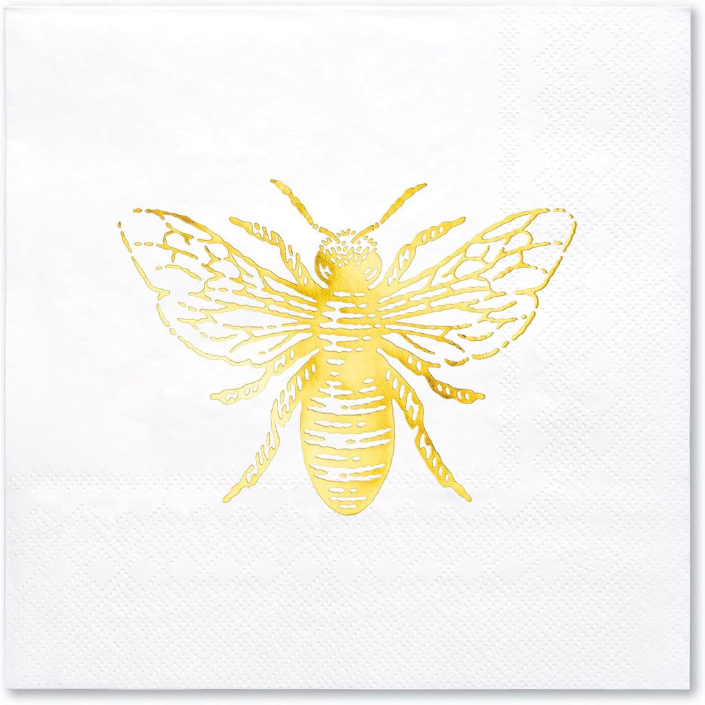 WRAPAHOLIC 50Pcs Bee Wedding Napkins - 3-Ply Gold Foil Bee Disposable Paper Luncheon Napkin for Engagement Wedding Party Supplies Tableware - 6.5 x 6.5 In