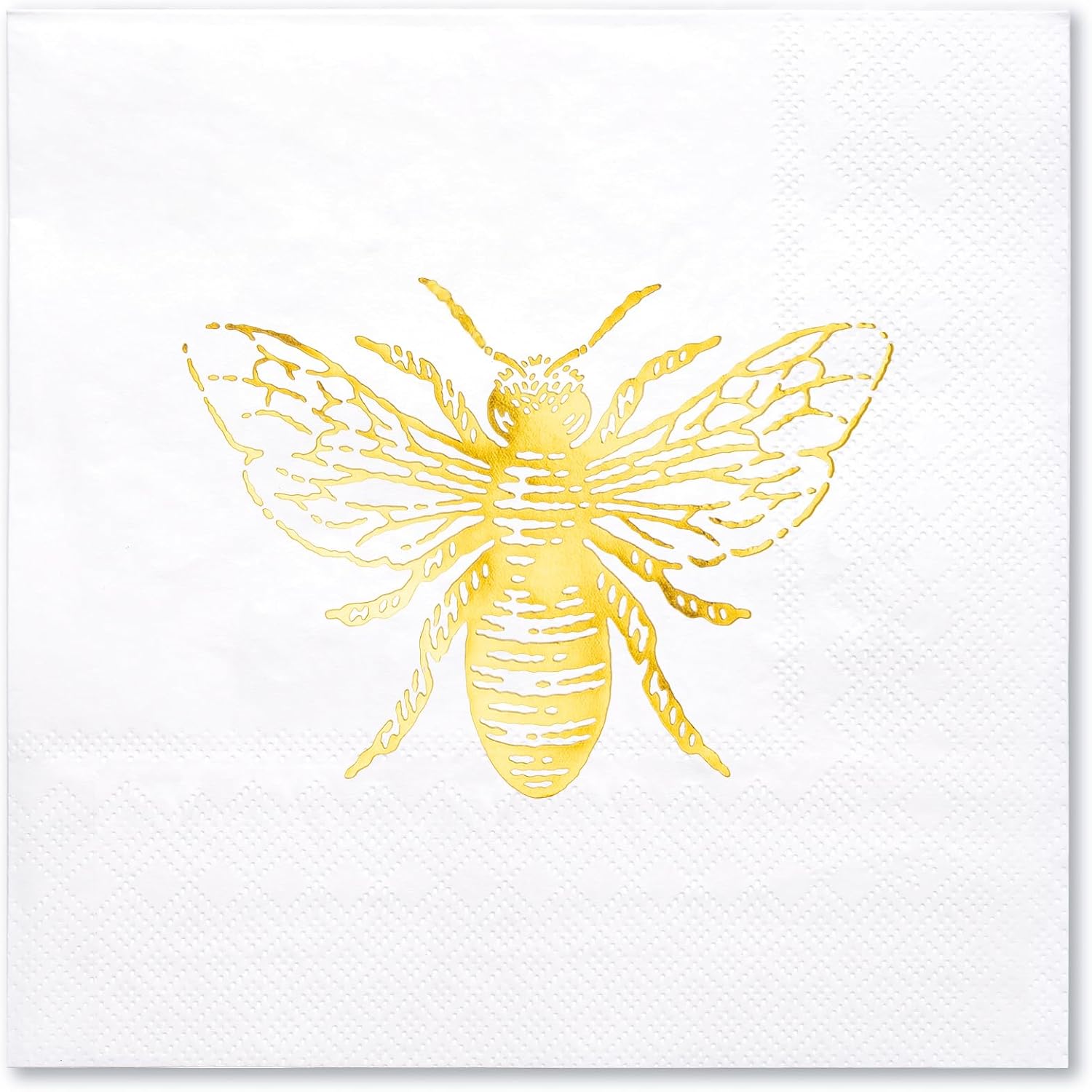 WRAPAHOLIC 50Pcs Bee Wedding Napkins - 3-Ply Gold Foil Bee Disposable Paper Luncheon Napkin for Engagement Wedding Party Supplies Tableware - 6.5 x 6.5 In