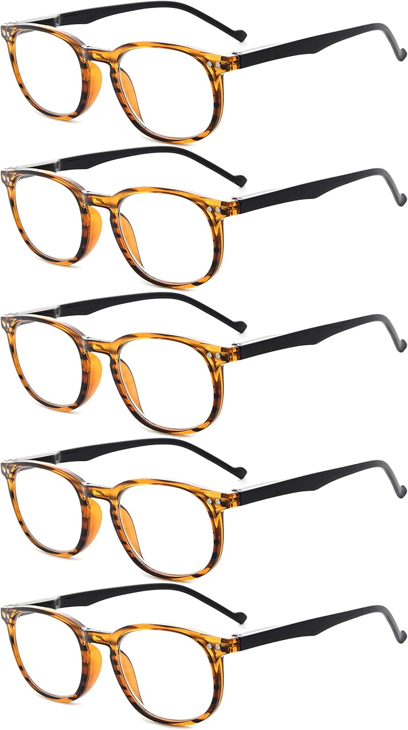 Eyekepper 5-Pack Spring Hinges 80's Classic Reading Glasses Amber +2.0