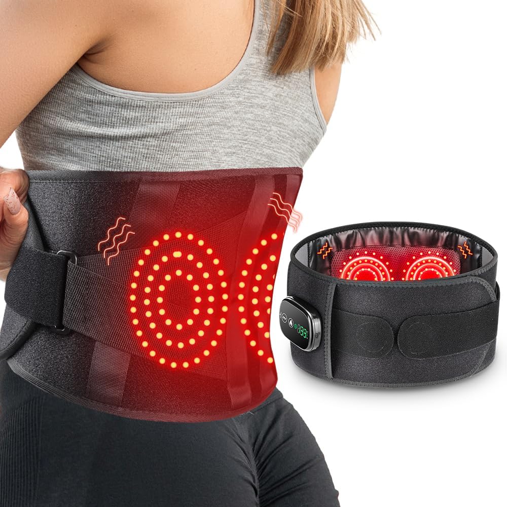 Red Light Therapy Belt for Body, Cordless Infrared Light Therapy Belt with Heating Vibration Massage, Portable Lower Back Massager for Back Shoulder Waist Red Light Therapy Wrap (Black)