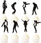 Ercadio 30Pcs Glitter Black Jazz Dance Cupcake Toppers Micheal Classic Dance Moonwalk Silhouette Cupcake Picks Jazz Dancer Birthday Jazzist Party Jackson Anniversary Cake Decor Supplies