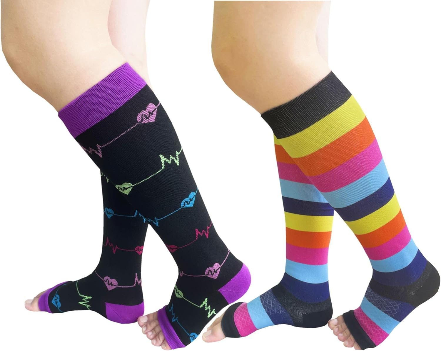 Open Toe Compression Socks Women Men 2 Pairs 15-20mmHg Toeless Compression Support Socks Circulation Recovery