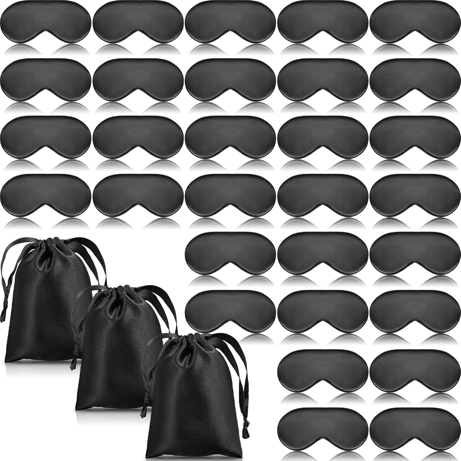 Xtinmee 30 Pieces Silk Sleep Mask Silk Eye Mask with Adjustable Strap Eye Cover for Sleeping Blindfold for Women Men Travel Rest(Black)