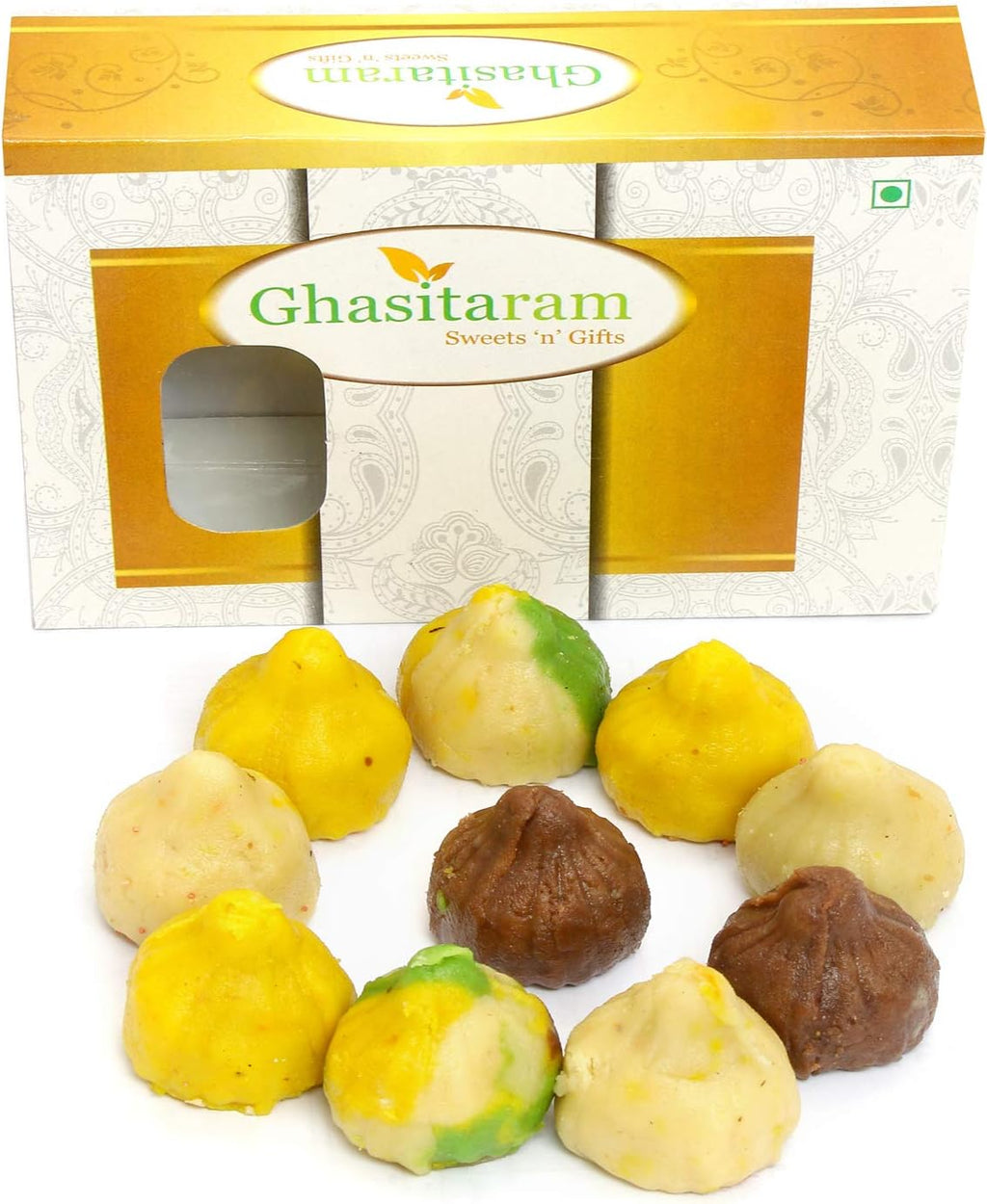 Ghasitaram Gifts Indian Sweets - Ganesha Chaturthi Gifts, Sugarfree Kaju Mawa Mix Modaks, 200g