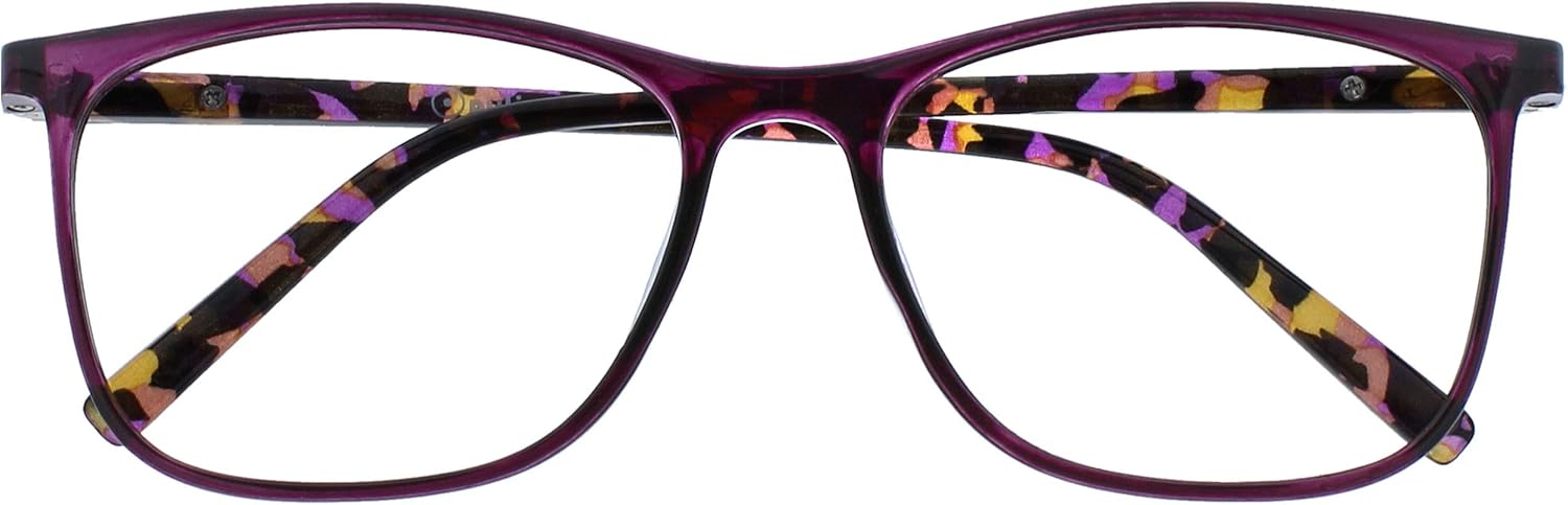 OPULIZE ARC Large Reading glasses for Women Men,Scratch Resistant Rectangular frame with Spring Hinges, Purple With Hand Finished Translucent Pattern Arms +1.5 (Pack of 1)