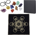 Amogeeli 7 Chakra Stone & Metatron’s Cube Sacred Geometry Energy Mat Crystal Grid Set for Beginner Divination Meditation Altar, Healing Stone Decoration for Energy Chakra Reiki Wicca