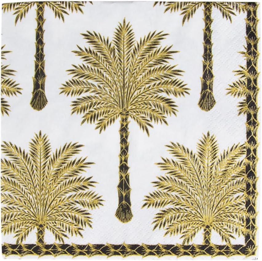 Caspari Grand Palms Paper Luncheon Napkins in Black - Two Packs of 20